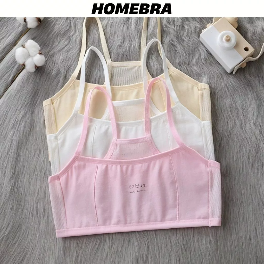 Áo Lá Học Sinh 2 Dây Cotton Mềm - Áo Lót Bé Gái Học Sinh Cotton Phối Lưới Thoáng Khí HOMEBRA A108