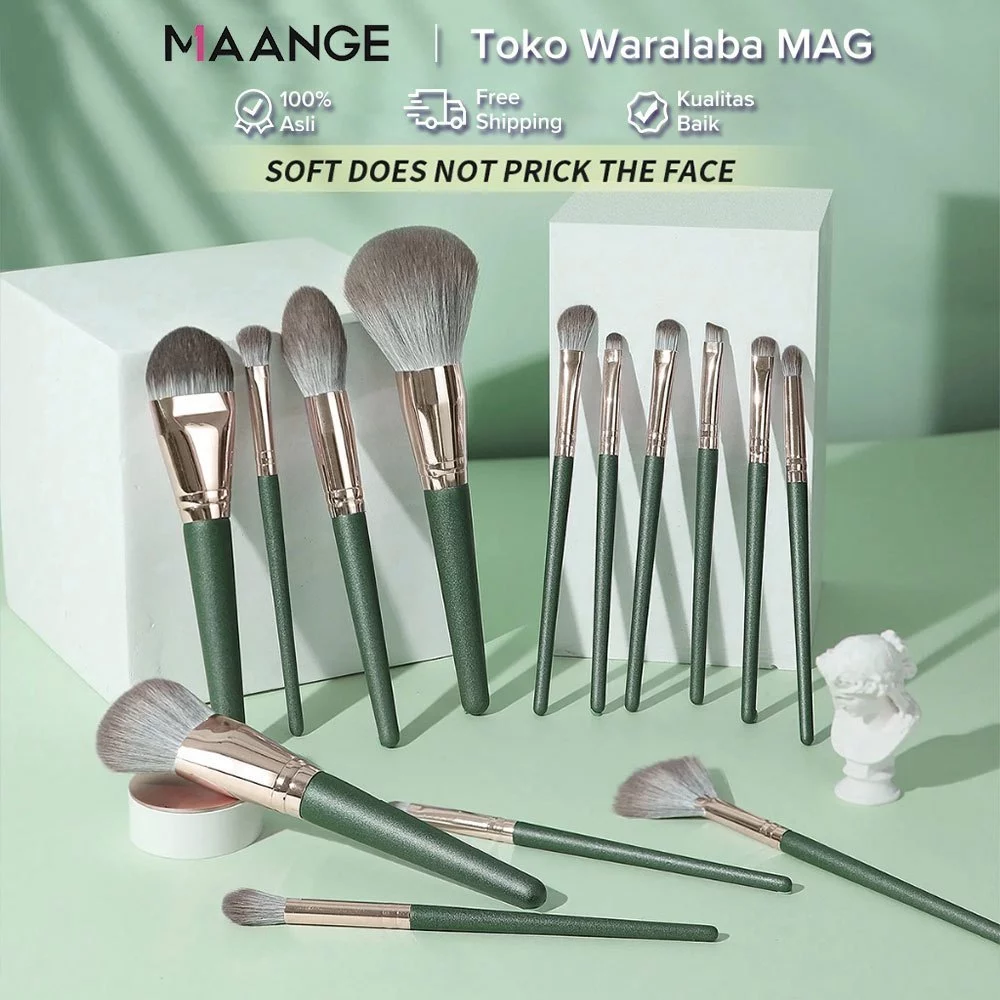 MAANGE Bộ cọ trang điểm 14 cây mềm mại với Túi đựng cọ trang điểm da 1340