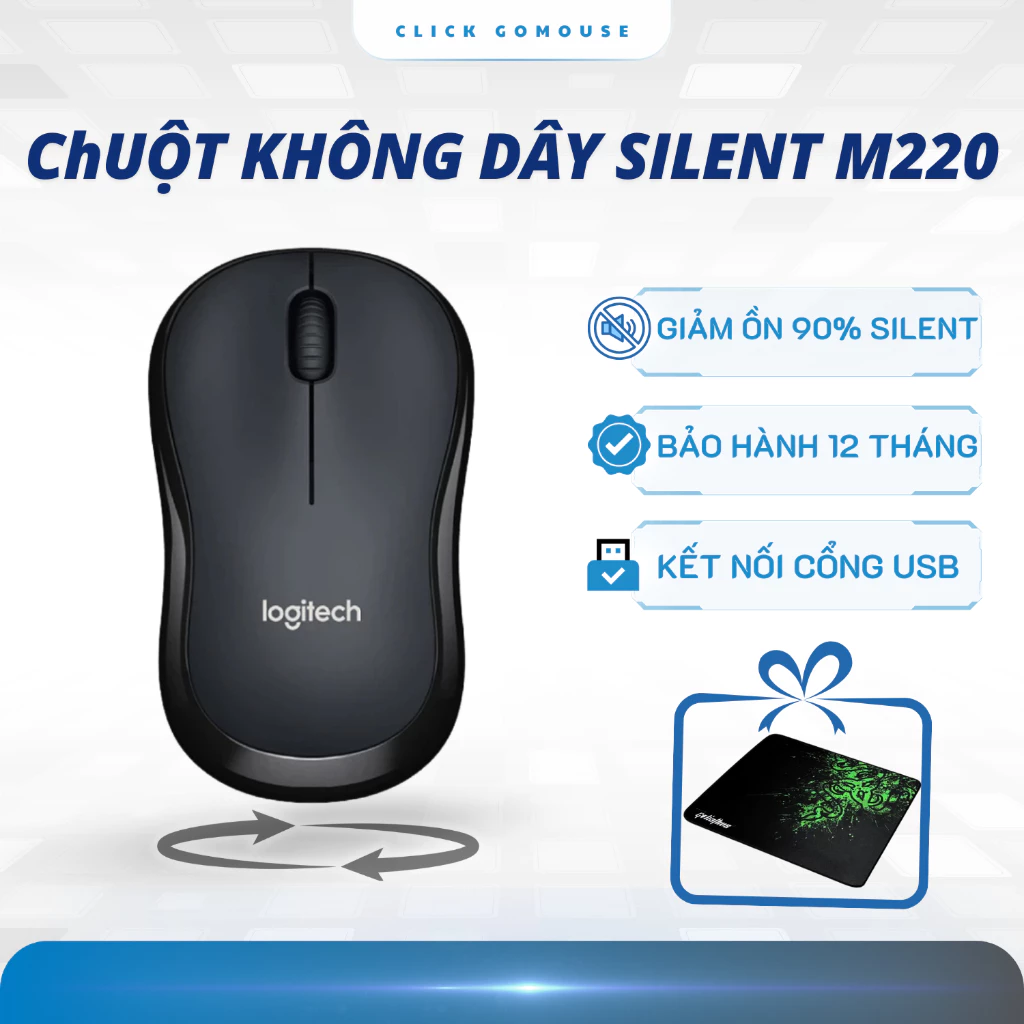 [ Kết Nối USB 2.4GHz ] Chuột không dây silent Logitech M220 siêu yên tĩnh giảm 90% tiếng ồn QUÀ TẶNG LÓT CHUỘT