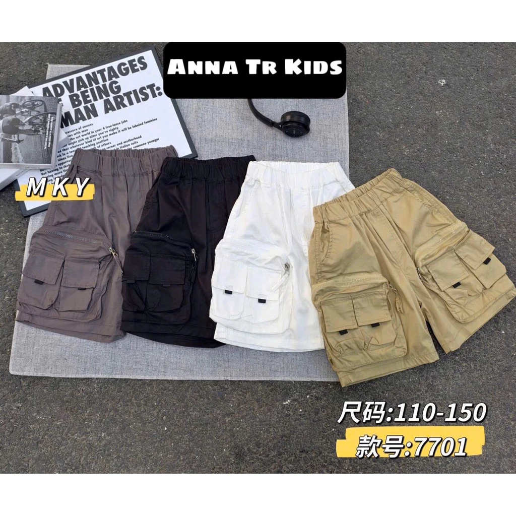 ( Ảnh Thật )[110-150] 7701 Quần short / quần ngắn chất kaki thô túi hộp Bé Trai Quảng Châu