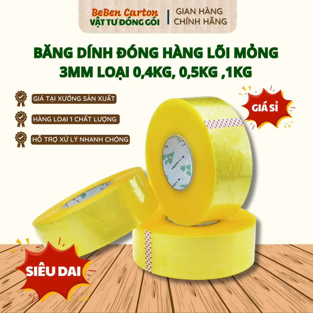 (GIÁ SỈ) Cuộn Băng Dính Đóng Hàng SIÊU TIẾT KIỆM Loại 0,4kg, 0,5kg/Cuộn, 1kg/Cuộn - Bao Bì Bé Bền