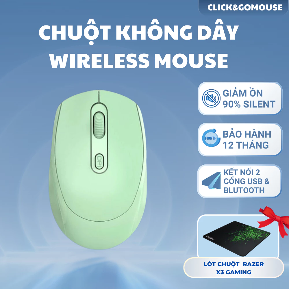 Chuột Không Dây Bluetooth Chống Ồn Chuột Máy Tính Siêu Bền Hỗ Trợ 2 Chế Độ Kết Nối Quà Tặng Khách Hàng Pin Và Lót Chuột