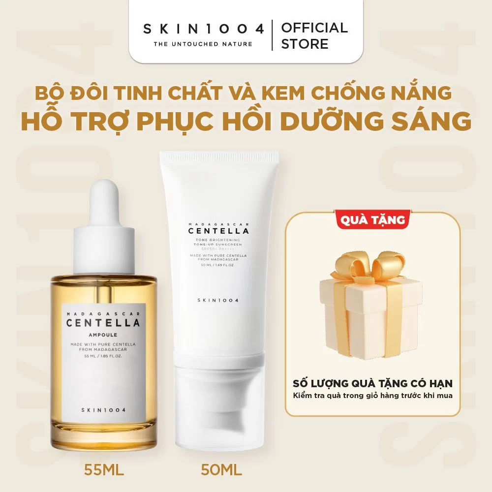Bộ đôi Kem chống nắng SKIN1004 Tone-up Sunscreen SPF50+PA++++ 50ml + Tinh chất Madagascar Centella Ampoule 55ml