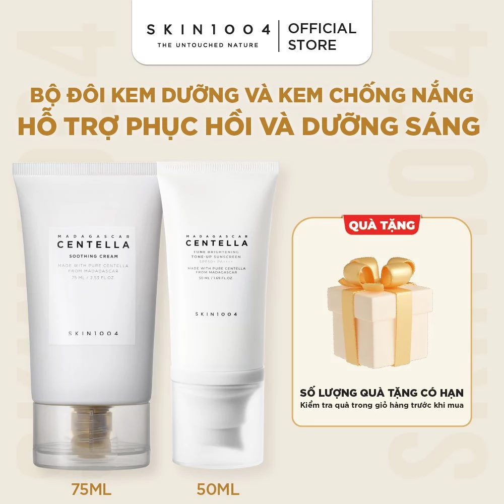 Bộ đôi SKIN1004 Kem Dưỡng Soothing cream 75ml + Kem Chống Nắng Tone-up Sunscreen 50ml