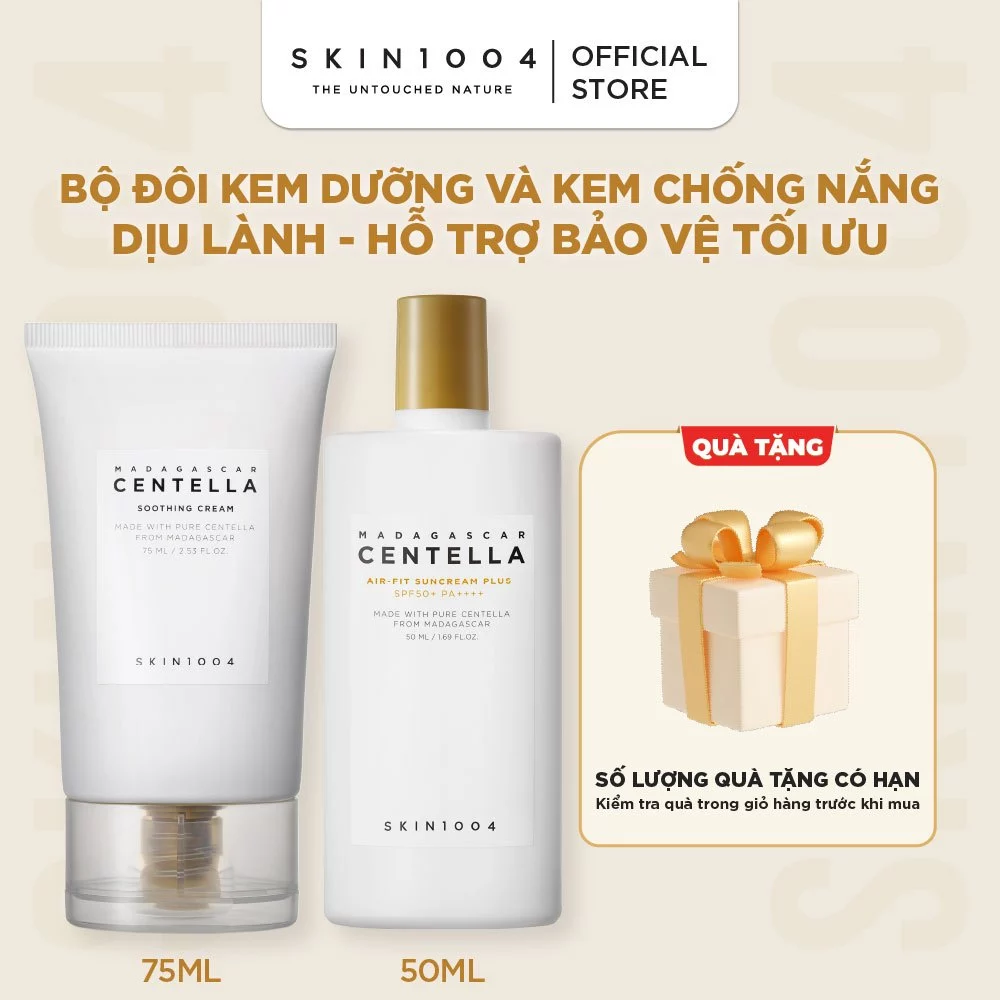 Bộ đôi SKIN1004 Madagascar Centella Kem dưỡng Soothing Cream + Kem chống nắng Air-fit Suncream Plus 50ml