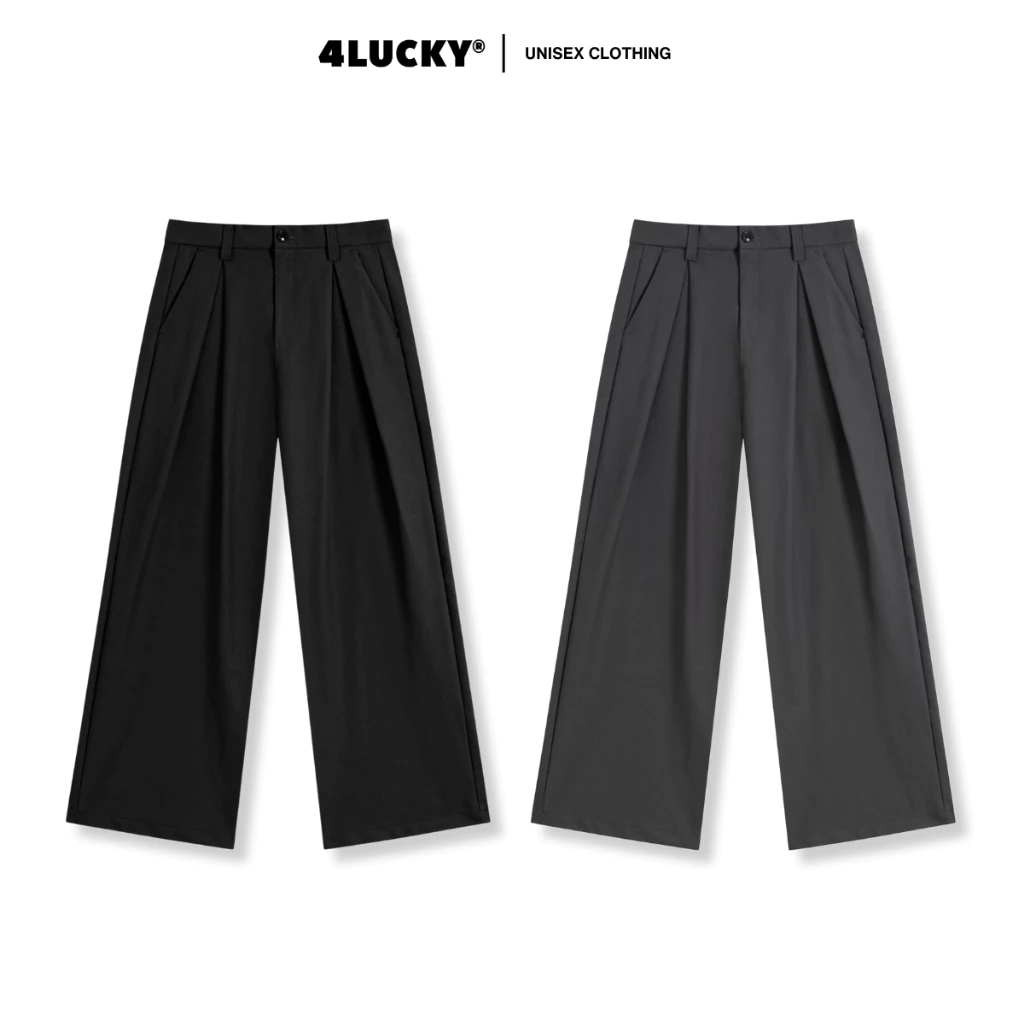 Quần Tây Ống Suông Rộng Phối Ben Unisex 4Lucky 6237, Quần Tây Vải Tuytsi Co Giãn Dày Dặn Form Rộng