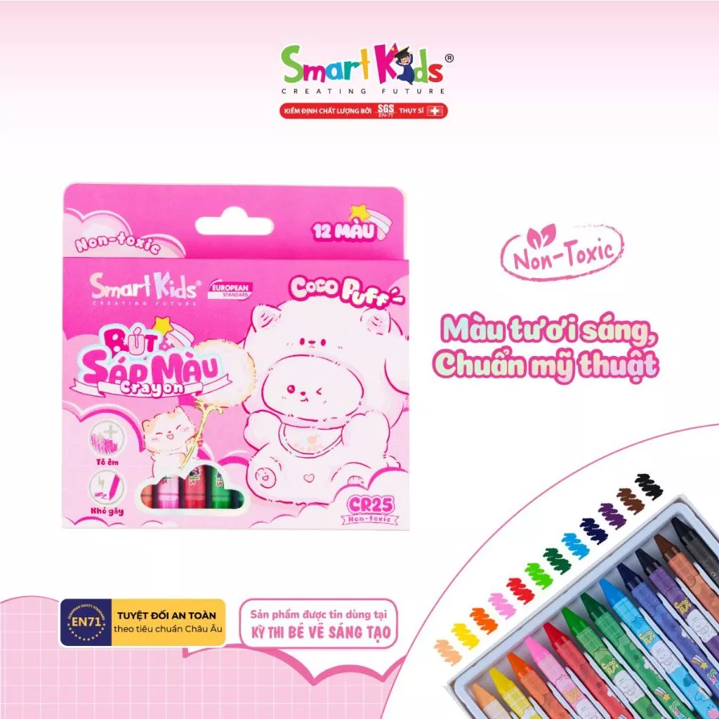[MỚI VỀ] Bút sáp màu Smartkids Coco Puff 12/18/24 màu tô (CR25/ CR26/ CR27)