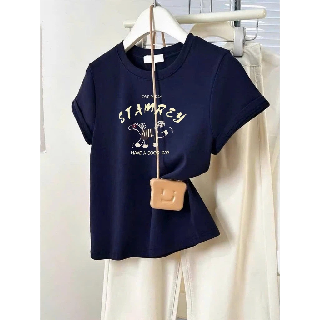 Áo thun Cotton in hình Ngựa Hotrend 2026 ALICEVN, Áo thun nữ dáng vừa in hình, chất thun dày dặn, thấm mồ hôi, chất đẹp
