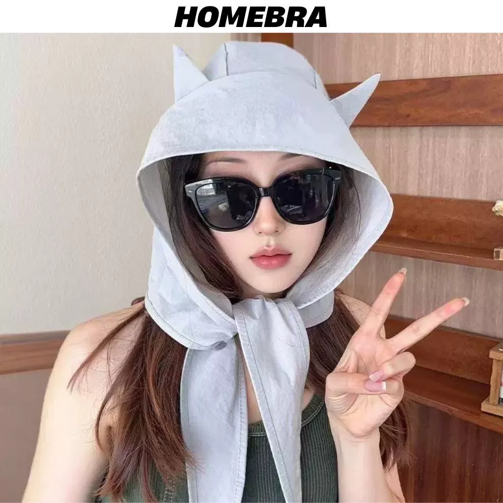 [ XẢ KHO ] Nón che đầu buộc dây chống nắng họa tiết tai tiểu yêu tính đáng yêu phong cách Nhật HOMEBRA N969
