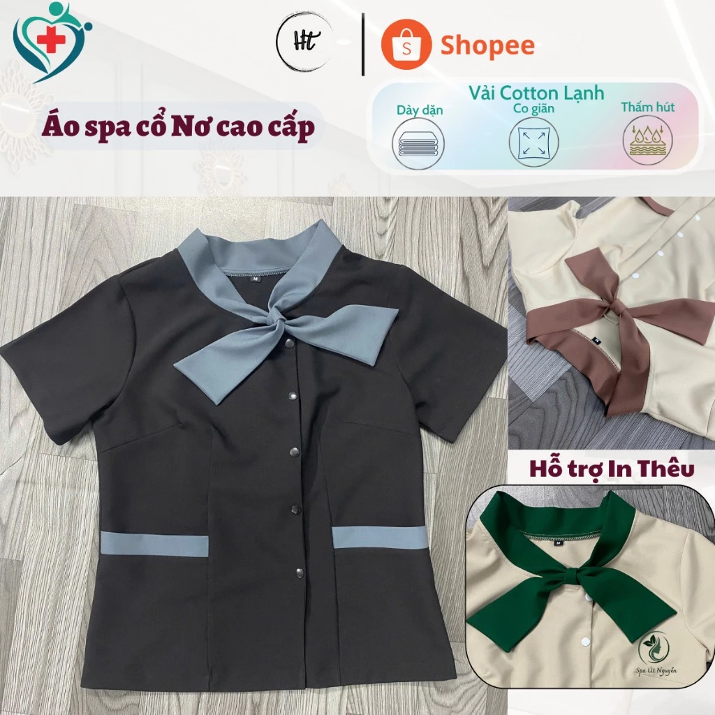 Áo Spa Cổ NƠ, Áo spa khăn quàng CAO CẤP, chuyên dụng cho NỮ tiệm spa, thẩm mỹ, nail, beauty