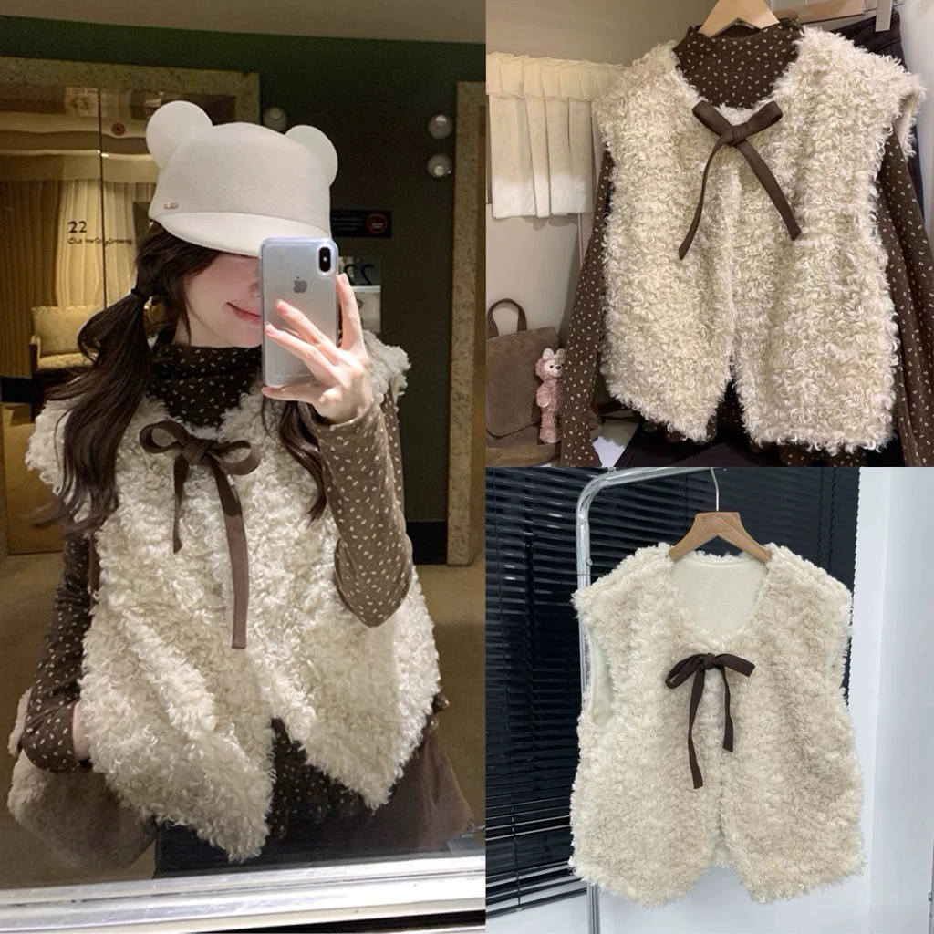 ( HÀNG LOẠI 1) Set Áo Gile Lông Cừu Thắt Nơ Mix Áo Thun Hoa Nhí Nâu Bèo Gấu Ulzzang siêu xinh