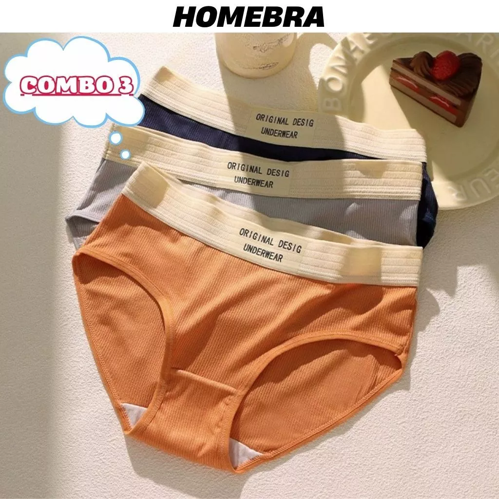 Combo 5 Quần lót nữ cotton gân tăm đáy may chắc chắn - Set 5 Quần chip cạp bo chun chữ cá tính L1226