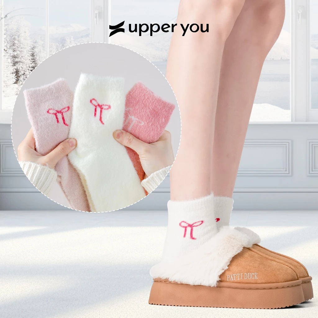 Tất Giữ Ấm Mùa Đông Họa Tiết Nơ UPPER YOU Phối Đồ Phong Cách Hàn Quốc Mềm Mại Giữ Ấm Êm Chân - SWF409/SNF4003