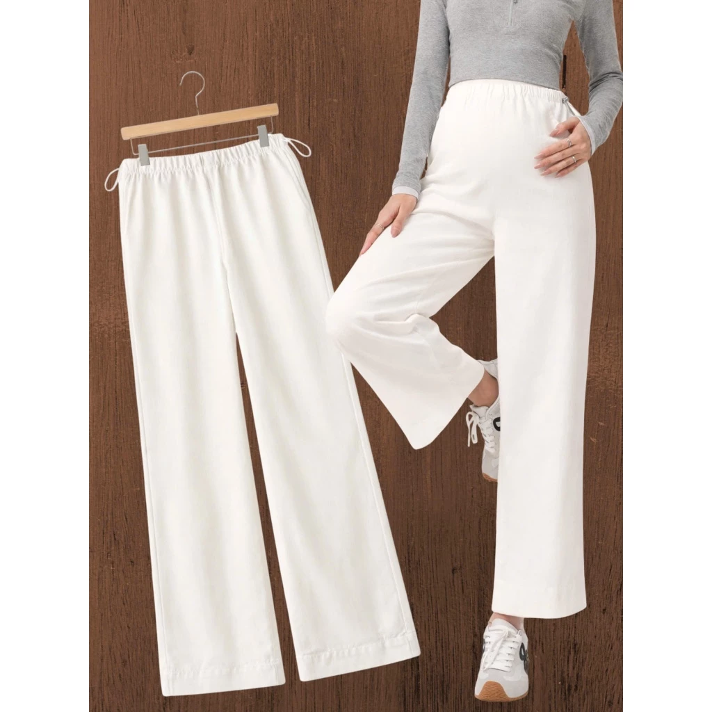 Quần Jeans nữ quần jeans bà bầu MAMI QB02 màu trắng quần bầu dáng suông chât liêu jeans QCCC mềm mại