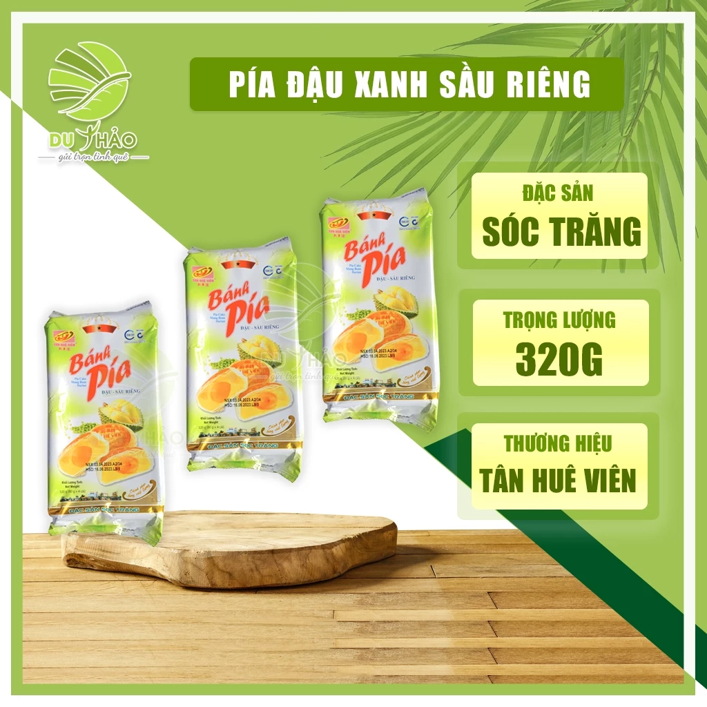 Combo 3 gói bánh pía Tân Huê Viên đậu xanh sầu riêng trứng muối 320gr, bánh pía 1 sao, đặc sản Sóc Trăng