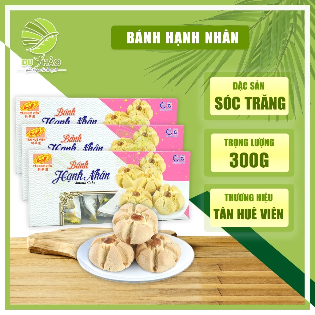 Bánh hạnh nhân truyền thống Tân Huê Viên - Bánh bột đậu hộp 300g, đặc sản Sóc Trăng chính gốc