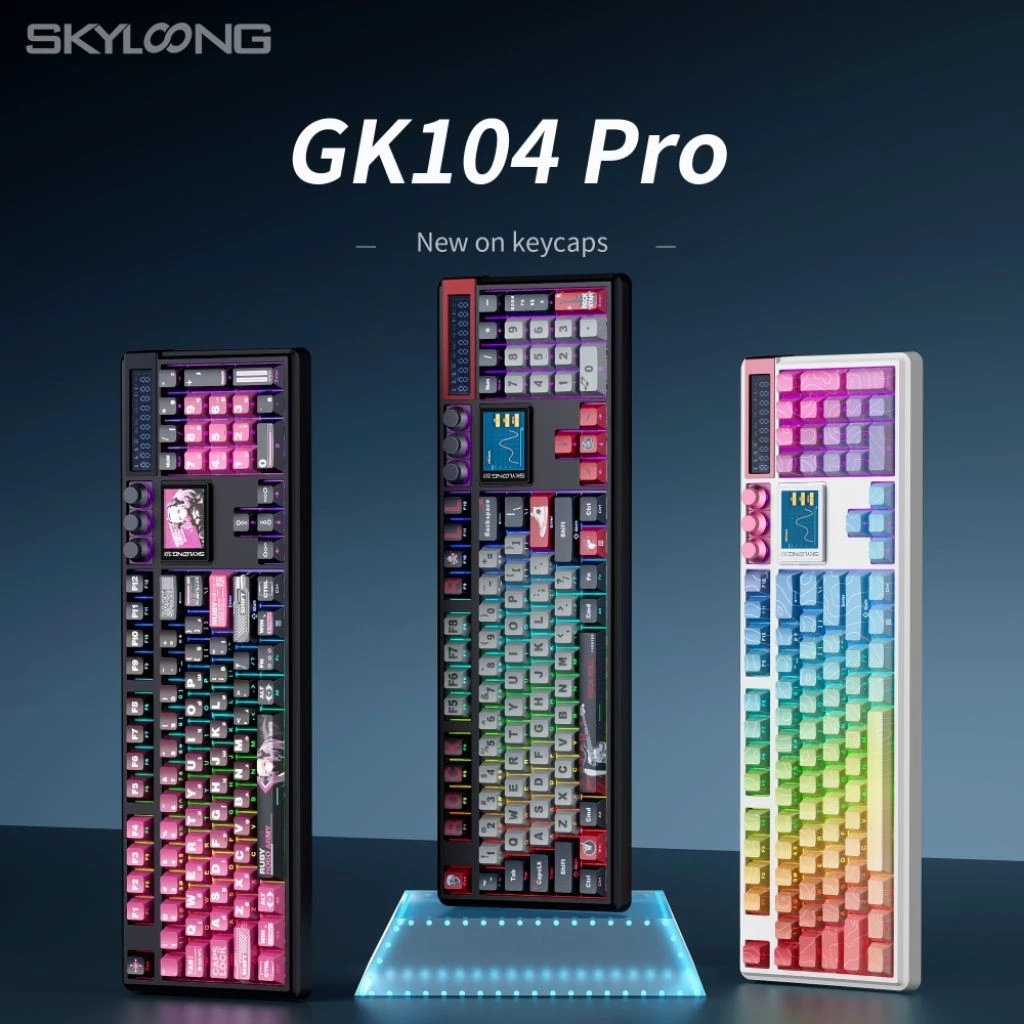 (Sẵn hàng) Bàn phím cơ Fullsize Skyloong Gk104, Gk87 pro tích hợp màn hình, núm siêu đỉnh, độ trễ không dây thấp