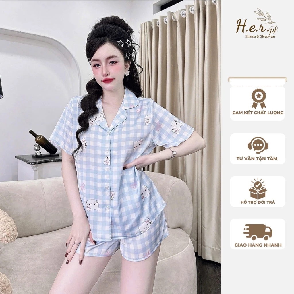 Set đồ ngủ nữ mặc nhà HER Pijama lụa latin tơ tằm nhập khẩu mềm mịn mát