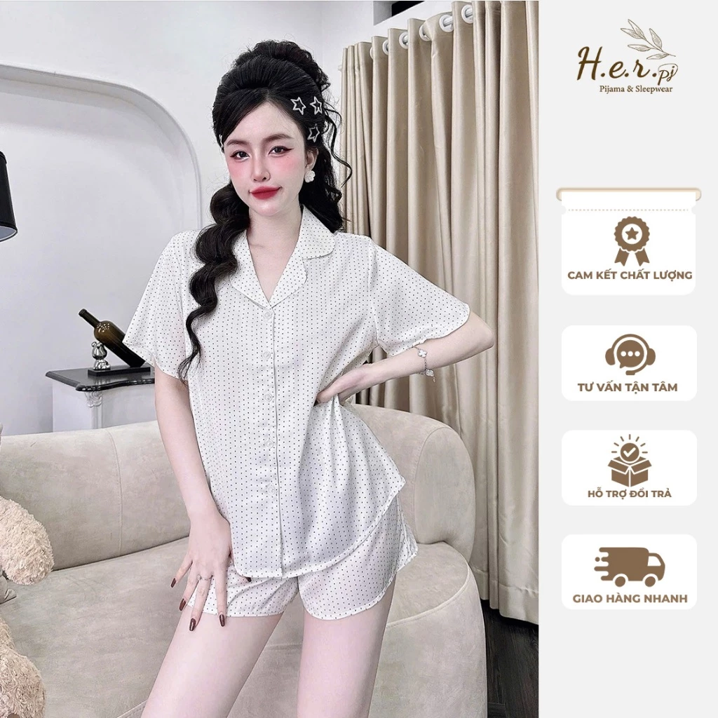 Đồ bộ pijama nữ cộc đùi nhà HER chất lụa latin tơ tằm cao cấp họa tiết xinh