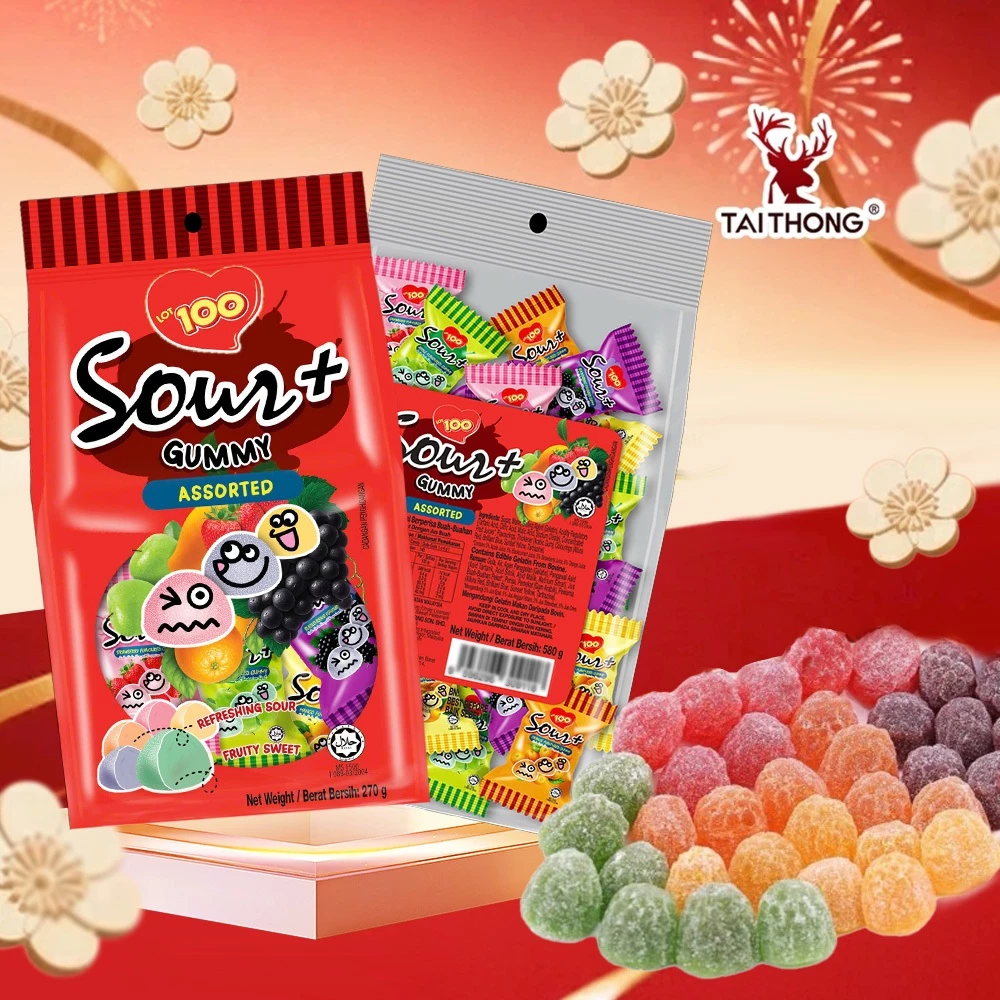 Kẹo Dẻo Chua Trái Cây Mềm Tổng Hợp Sour Gummy Lot 100 Tai Thong | Trái Cây Tự Nhiên 100/270/580GR