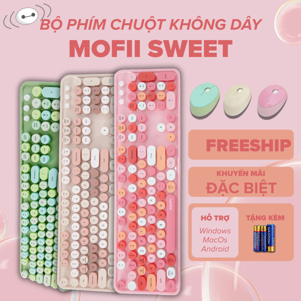 Bộ Bàn Phím Và Chuột Không Dây Mofii Sweet Mixed Kết Nối 2.4G