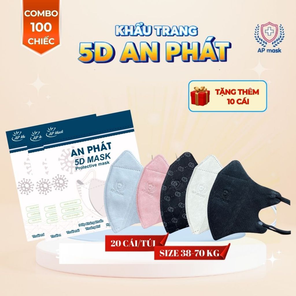 100 cái khẩu trang 5D AN PHÁT 3 lớp, chống bụi mịn, thời trang,9 màu hot trend