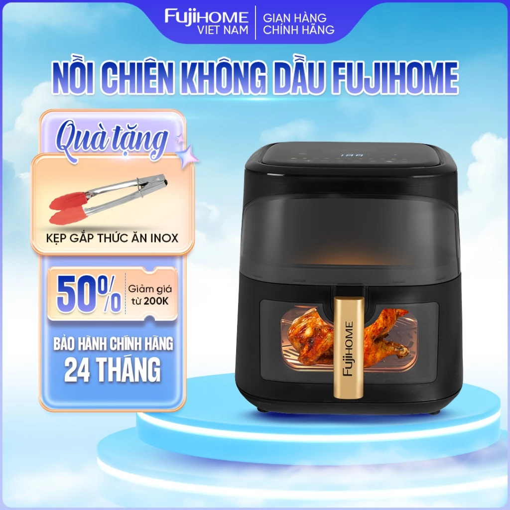 Nồi chiên không dầu 8 Lít FUJIHOME Nhập Khẩu, nồi chiên công suất 1800W nhập khẩu chính hãng điều khiển cảm ứng mặt kính