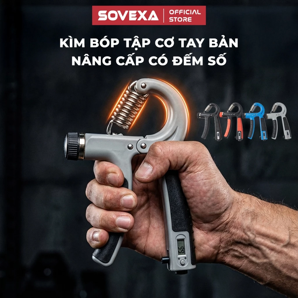 Kìm Bóp Tập Cơ Tay Điều Chỉnh Lực 5-60kg SOVEXA Kìm Tập Tay Có Đồng Hồ Đếm Số Tập Gym Thể Thao