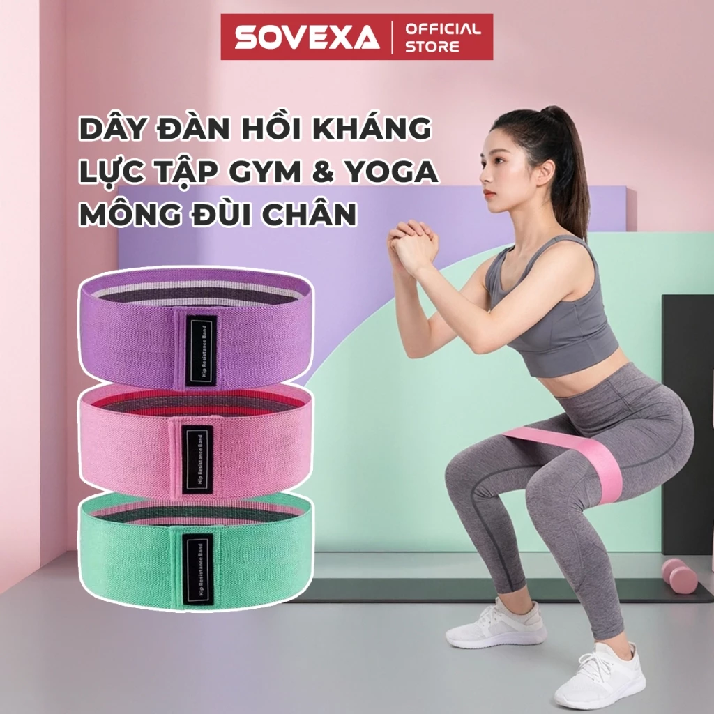 Dây Kháng Lực Đàn Hồi Tập Chân Mông Đùi SOVEXA Dây Miniband Vải Tập Yoga Gym 3 Mức Co Giãn Tại Nhà