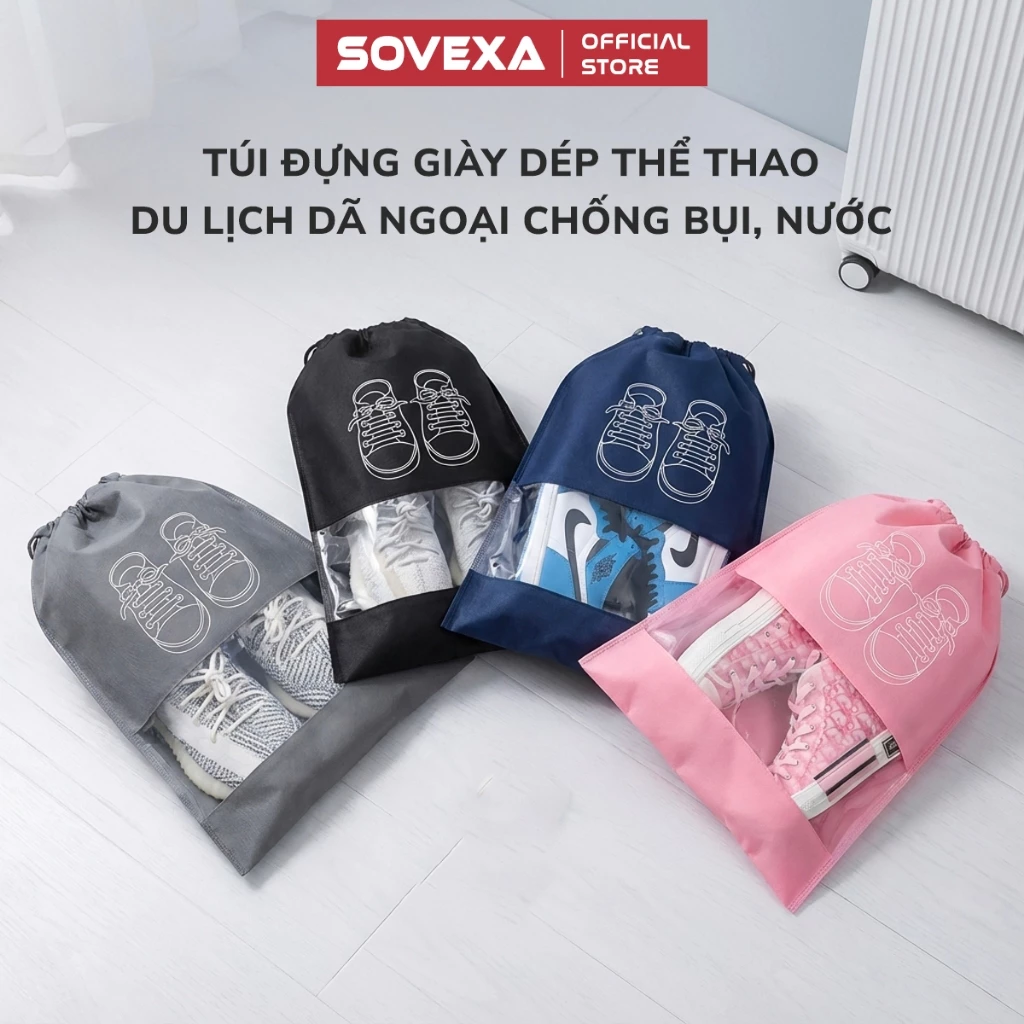 COMBO 10 Túi Bảo Quản Giày Dép Thể Thao Chống Bụi Bẩn SOVEXA Túi Đựng Giày Dép Du Lịch Có Dây Rút