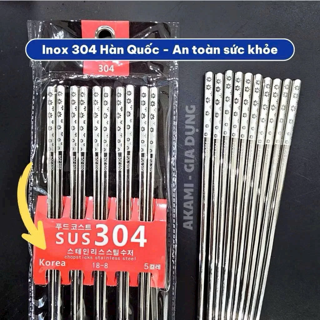 [Loại 1] Đũa Inox SUS 304 Hàn Quốc Chống Trượt Cao Cấp Kháng Khuẩn_HanniShop