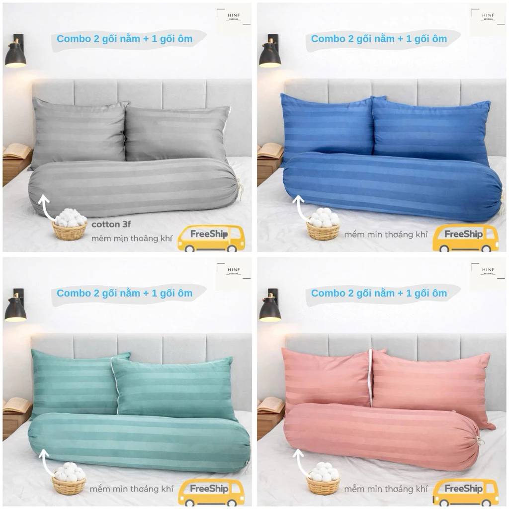 Combo Ruột Gối Đầu, Ruột Gối Ôm Cotton 3F Cao Cấp Chuẩn Khách Sạn Mềm Mại Thoáng Khí Bông Gòn Kháng Khuẩn