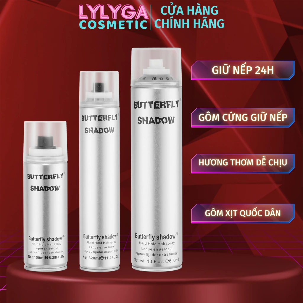Gôm xịt tóc Butterfly Shadow 150ml 320ml 600ml Gôm bạc cứng giữ nếp tạo kiểu nam nữ quốc dân GM01