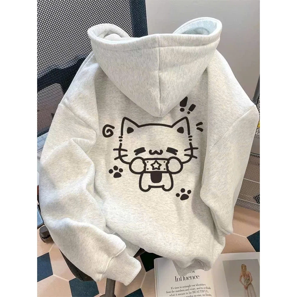 Áo Khoác Nỉ Hoodie Zip Khóa Kéo Mèo SAO CUTE Form Rộng Nam Nữ Mũ To 2 Lớp Chất Nỉ Bông Có Túi Trong