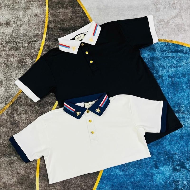 Áo polo nam nữ cổ bẻ vải cotton gai (30-95kg) thân trơn cổ chun dệt sọc xanh đỏ thêu ong cúc bấm vàng boy phố bo tay