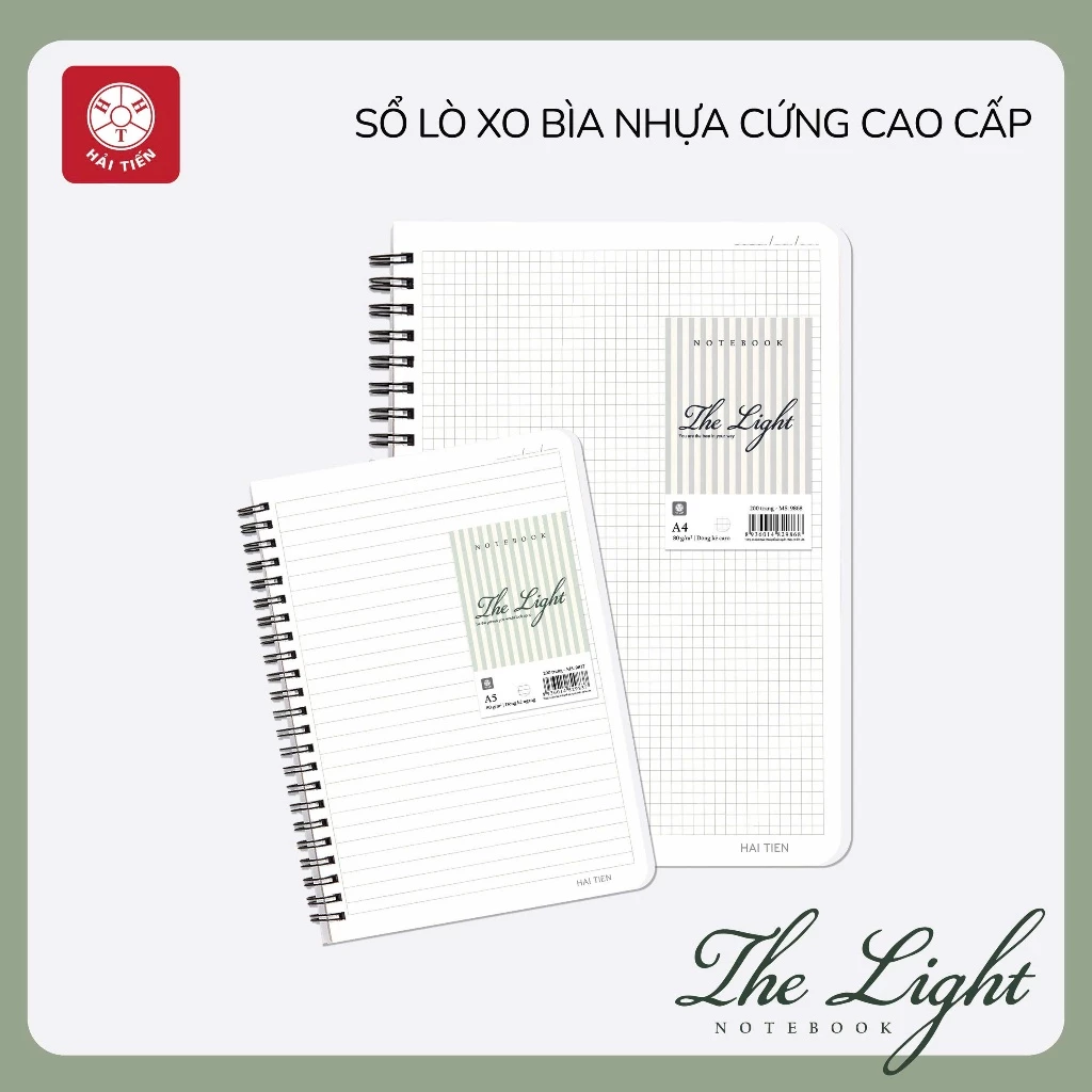 HẢI TIẾN Sổ lò xo bìa nhựa cứng cao cấp - The Light (A4,A5,A6,B5) - Dòng kẻ Caro/Kẻ ngang