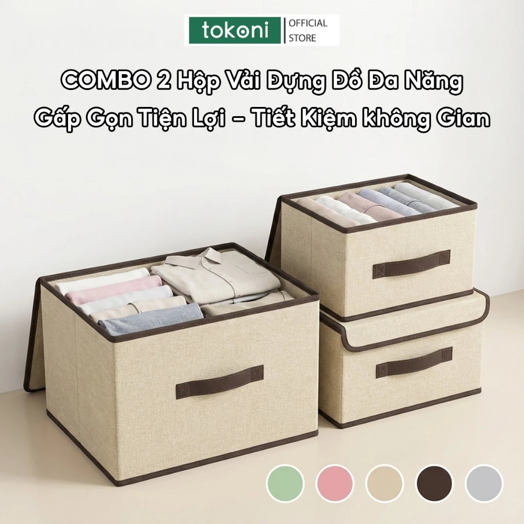 Combo 2 Hộp Vải Đựng Đồ Đa Năng Có Nắp Đậy Jyoohome Hộp Đựng Quần Áo Đồ Lót Gấp Gọn Tiện Lợi