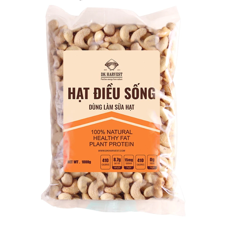 Nhân Hạt Điều Sống Nguyên Hạt DK Harvest 500g - Dùng Làm Sữa Hạt, Bơ, Salad | Tốt Cho Não Bộ, Tim Mạch, Đẹp Da