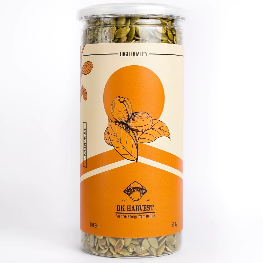 Hạt bí rang nguyên vị, sấy chín, Hũ 500g DK HARVEST, Giàu kẽm, magie, thói quen ăn lành mạnh tốt cho nam giới