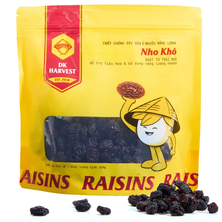 Nho khô nhập khẩu DK HARVEST, nho khô không đường, trái cây sấy dẻo, thích hợp ăn vặt lành mạnh, làm bánh, toppi