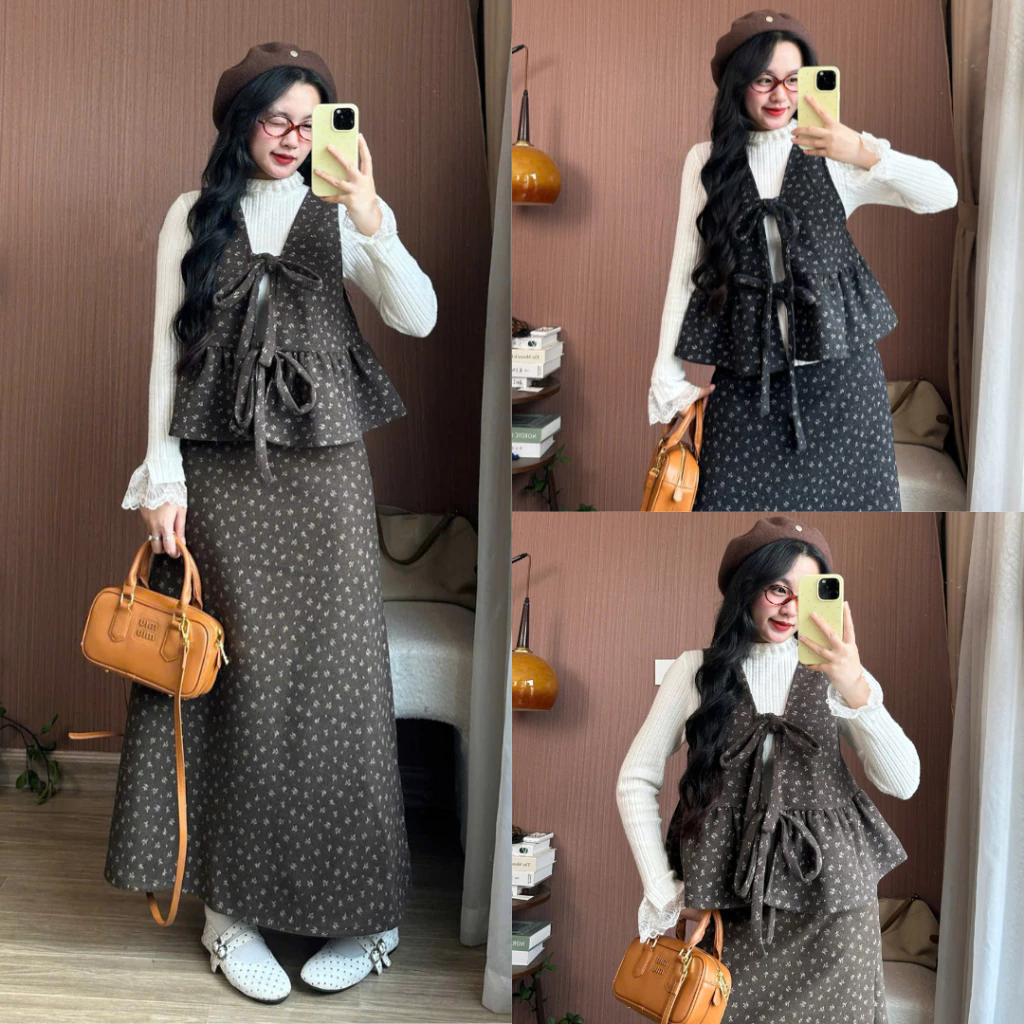 [Ko Kèm Áo Trong] Áo Yếm Hoa Nhí Mặc 2 Kiểu Cột Nơ Dáng Xòe – Phong Cách Vintage Hàn Quốc dành cho Nữ (lẻ yếm)