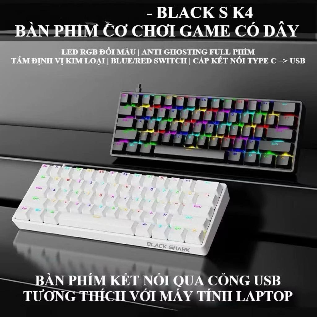 Bàn phím cơ Gaming Black Shark K4 LED RGB | Có app chỉnh | Stab căn chỉnh sẵn | Plate kim loại  | kết nối TypeC tháo rời