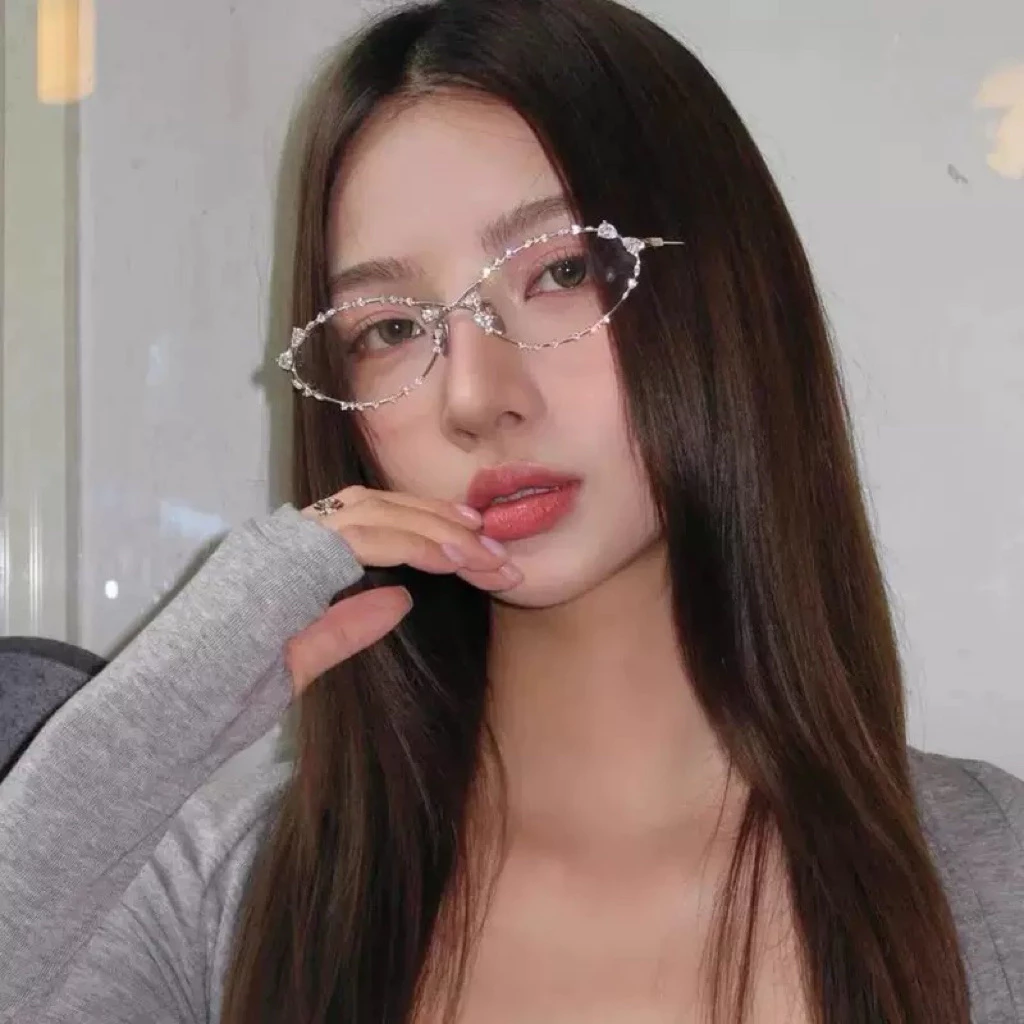 Kính mắt tráng gương kim loại bạc viền nạm đá lấp lánh slay cực xinh cao cấp loại 1