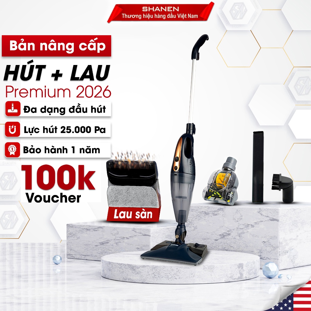Máy hút bụi cầm tay lau sàn nhà đa năng SHANEN, Lực hút 25000Pa, Hút nệm, Sàn…