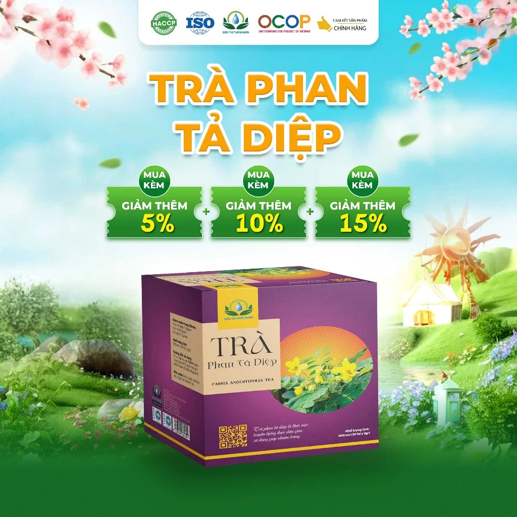 Trà Phan Tả Diệp Hoa Nhài Cỏ Ngọt Siêu Thị Thiên Nhiên Hộp 30 Gói
