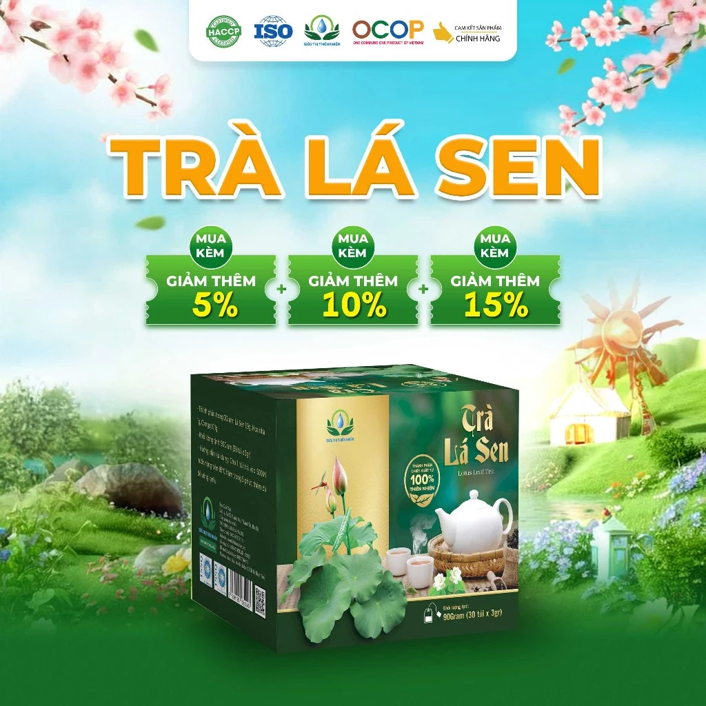 Trà Lá Sen Hoa Nhài Cỏ Ngọt Hộp 30 Túi Lọc 3Gram Siêu Thị Thiên Nhiên