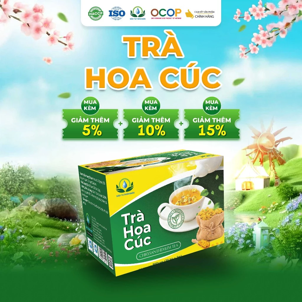Trà Hoa Cúc Hoa Nhài Cỏ Ngọt Hộp 30 Túi Lọc 3Gram Siêu Thị Thiên Nhiên