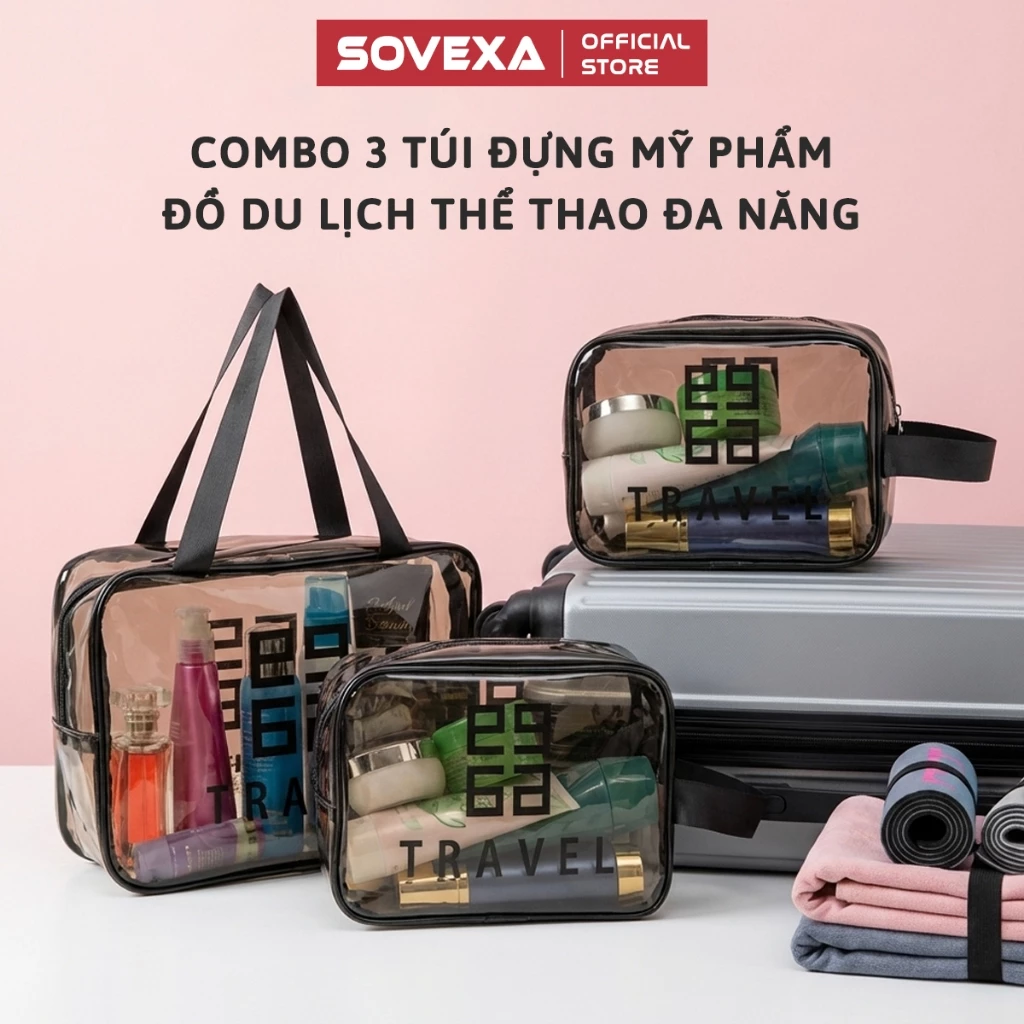 Túi Đựng Đồ Makeup Mỹ Phẩm Đồ Trang Điểm SOVEXA Túi Trong Suốt Đựng Đồ Mang Đi Du Lịch Thể Thao