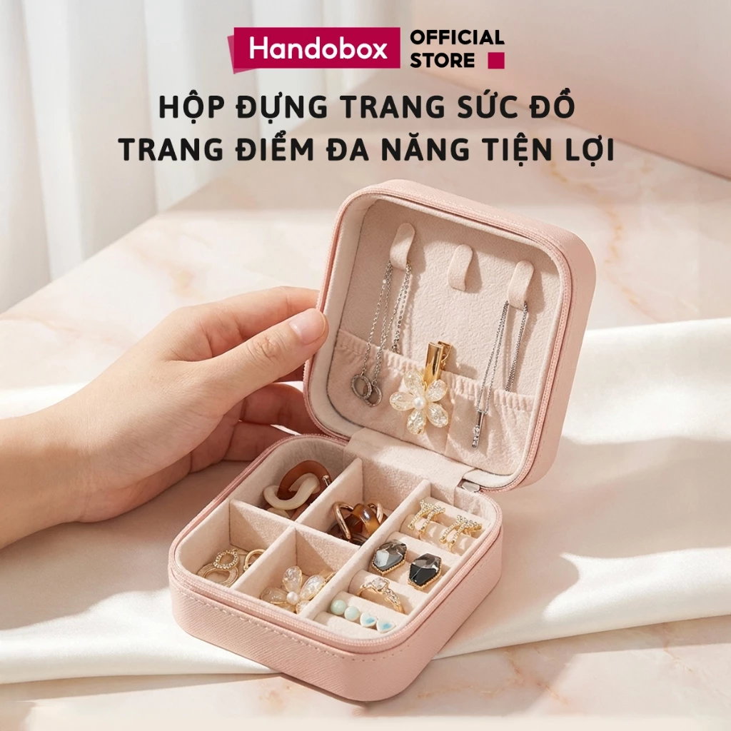 Hộp Trang Sức Nhẫn Vòng Đa Năng Handobox Hộp Đựng Đồ Nhỏ Gọn Da PU Lót Nhung Mềm Nhiều Ngăn Đựng