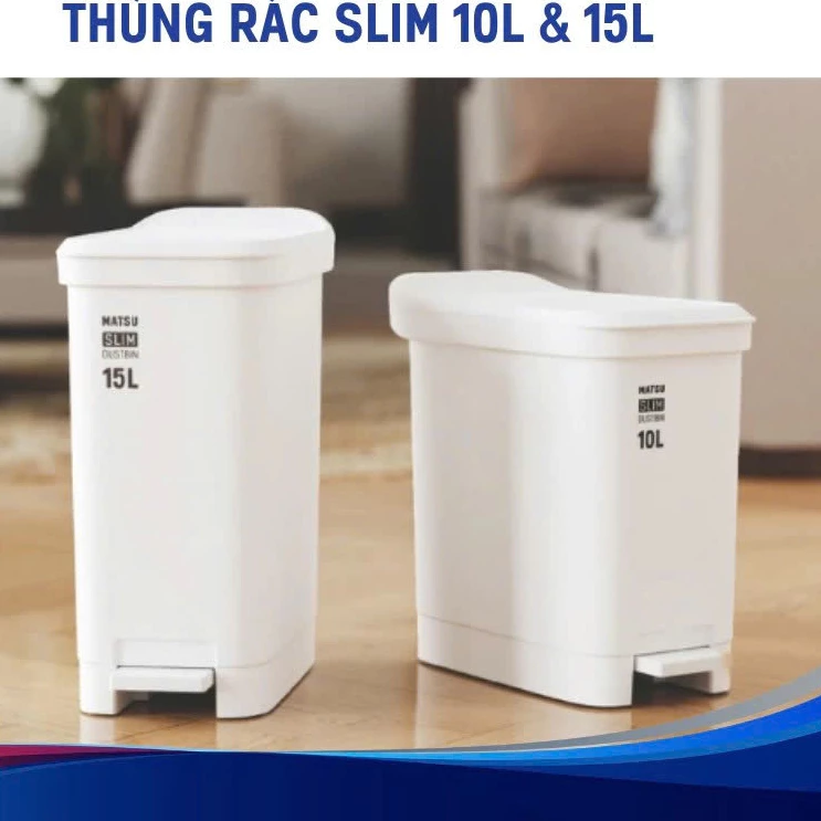 Thùng rác đạp Duy Tân Slim Matsu 10L 15L - Thùng rác nhựa PP nắp đậy kháng khuẩn ngăn mùi